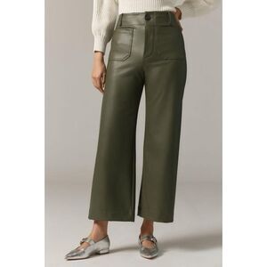 Anthropologie Maeve Colette Cropped Wide Leg Pants Faux Leather Holly Green 28